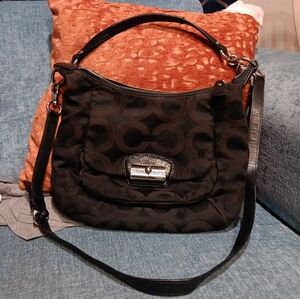 Vintage COACH Kristin Lurex Silver Black Canvas Hobo Shoulder Bag Purse
